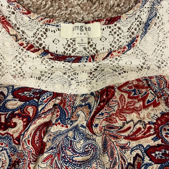 Umgee Womens Tunic Top Size S Floral Boho Mixed Media Ruffle Short Sleeve Crew - Picture 5 of 5